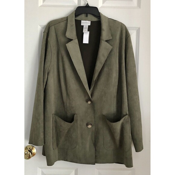 ALFRED DUNNER SIZE XL FAUX SUEDE CAR COAT 2 BUTTON FRONT 2 POCKETS COLLARED NECK - Picture 1 of 9